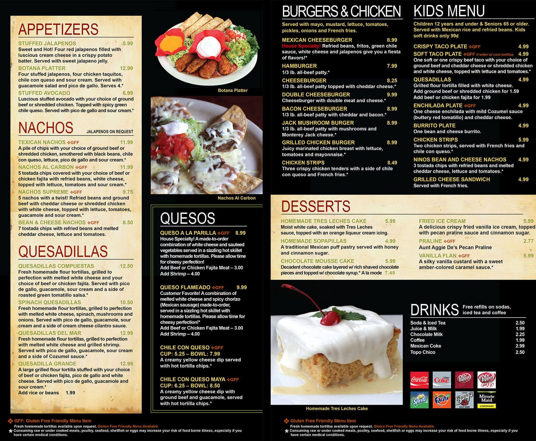 Texican menu