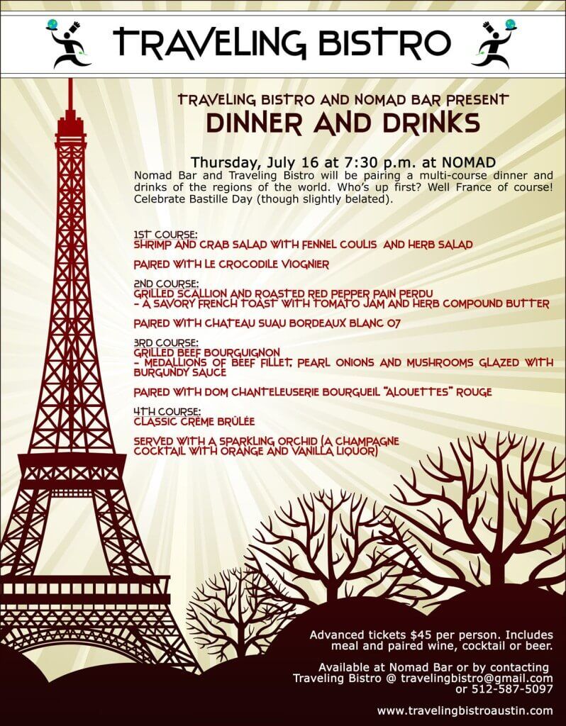 Traveling Bistro French Dinner and Drinks